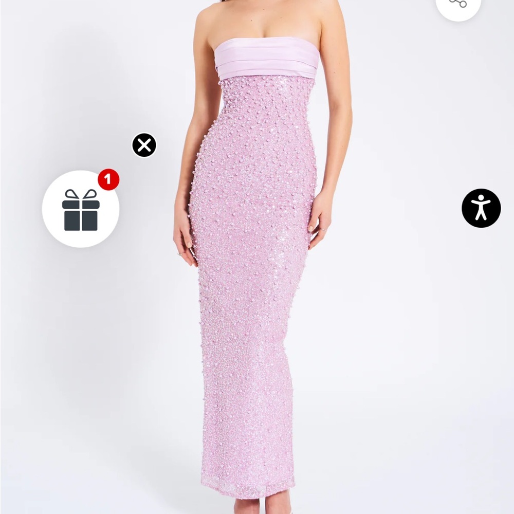 Lainey Purple Satin Sequin Pearls Beaded Maxi Dress